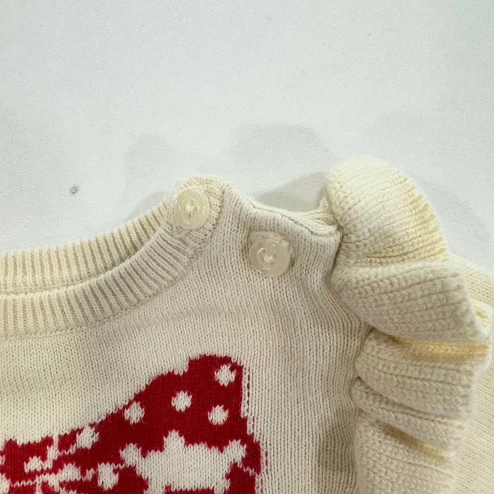 Baby Gap Knit Bow Romper Baby Girl 3-6M Cream Ruffle Shoulder | Coquette